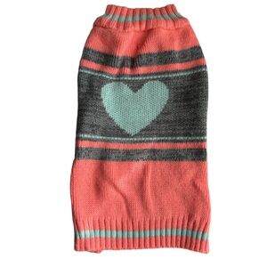 Coral & Gray Heart Dog Sweater – Size Medium Fall Sweater Pet Fashion